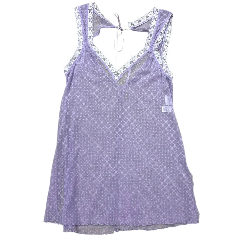 Frederick’s of Hollywood Lavender Lace Mesh Slip Dress Size Large Romantic Mesh